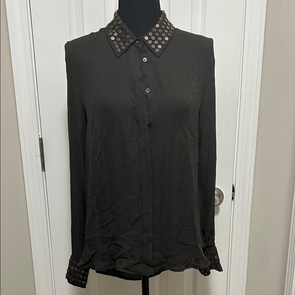 Haute Hippie | Black Studded Collar - shoulder & sleeve Blouse | open back